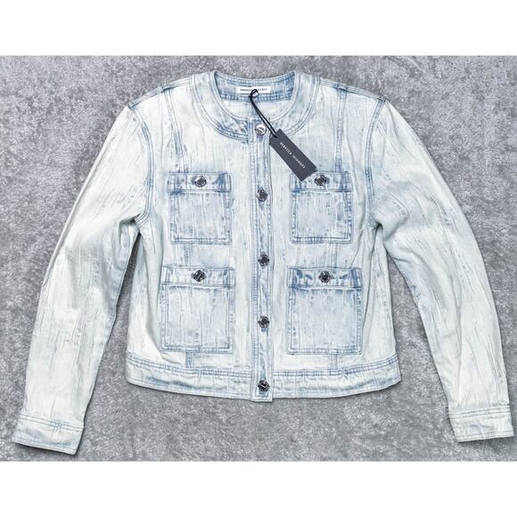 Rebecca Minkoff Baxter Patch Pocket Acid Wash Blue Denim Jacket Womens M NWT - Picture 1 of 15